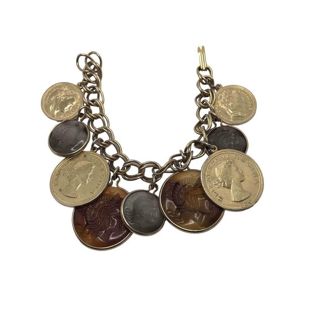 Vintage Loaded Plastic Coin Charm Bracelet